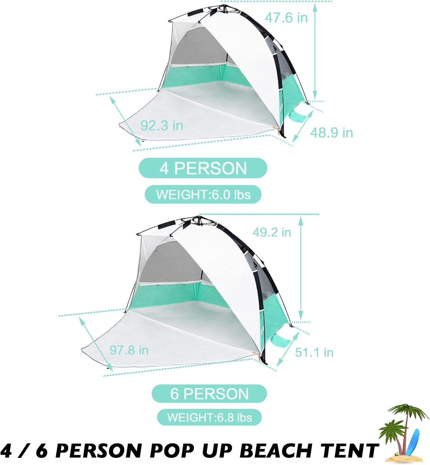Beach Tent Pop Up Shade, Instant Beach Tents Sun Shelter with UPF 50+ UV Protection, Lightweight & Easy Setup Tent