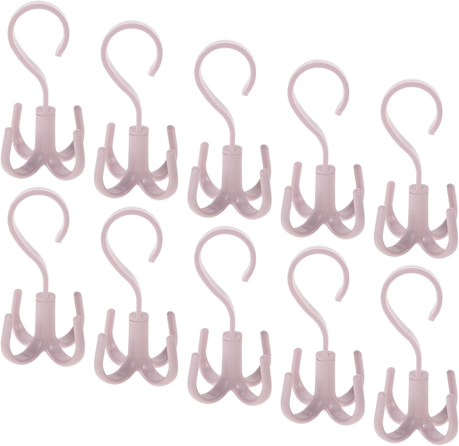 Ipetboom 10pcs Rotatable Plastic Four Claw Hooks for Closet, Multifunctional Hangers with Swivel Storage Hooks for Belts, Scarves, Bags, and Hats, Space Saving Organizer for Hotels and Home