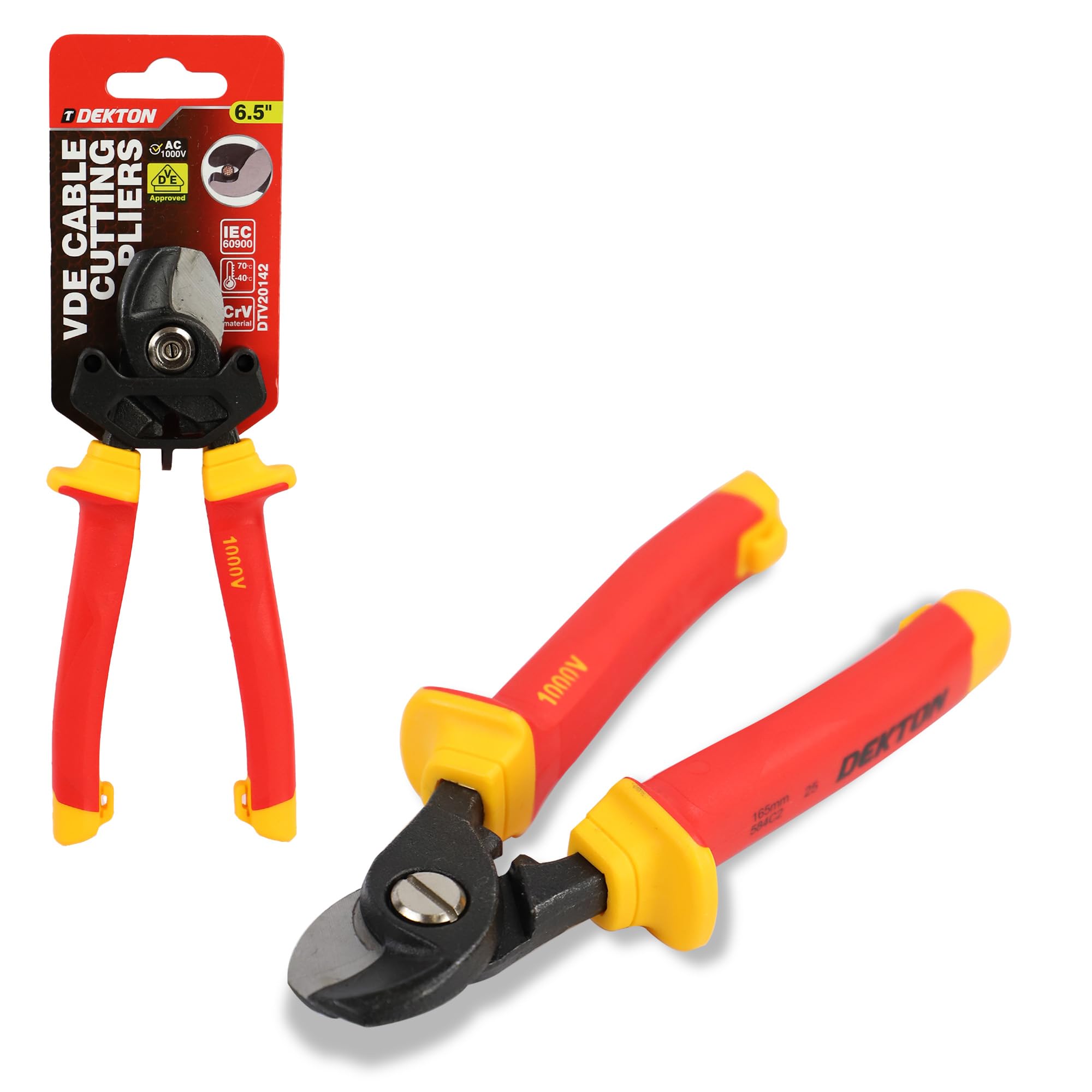 Dekton Vde Cable Cutting Pliers 165Mm | Tested To 1000V & Vde Certified En Iec 60900:2018 | Chrome Vanadium Shaft With Corrosion-Resistant Tip | Ergonomic Dual-Colour Handle | Safe Wire Cutter