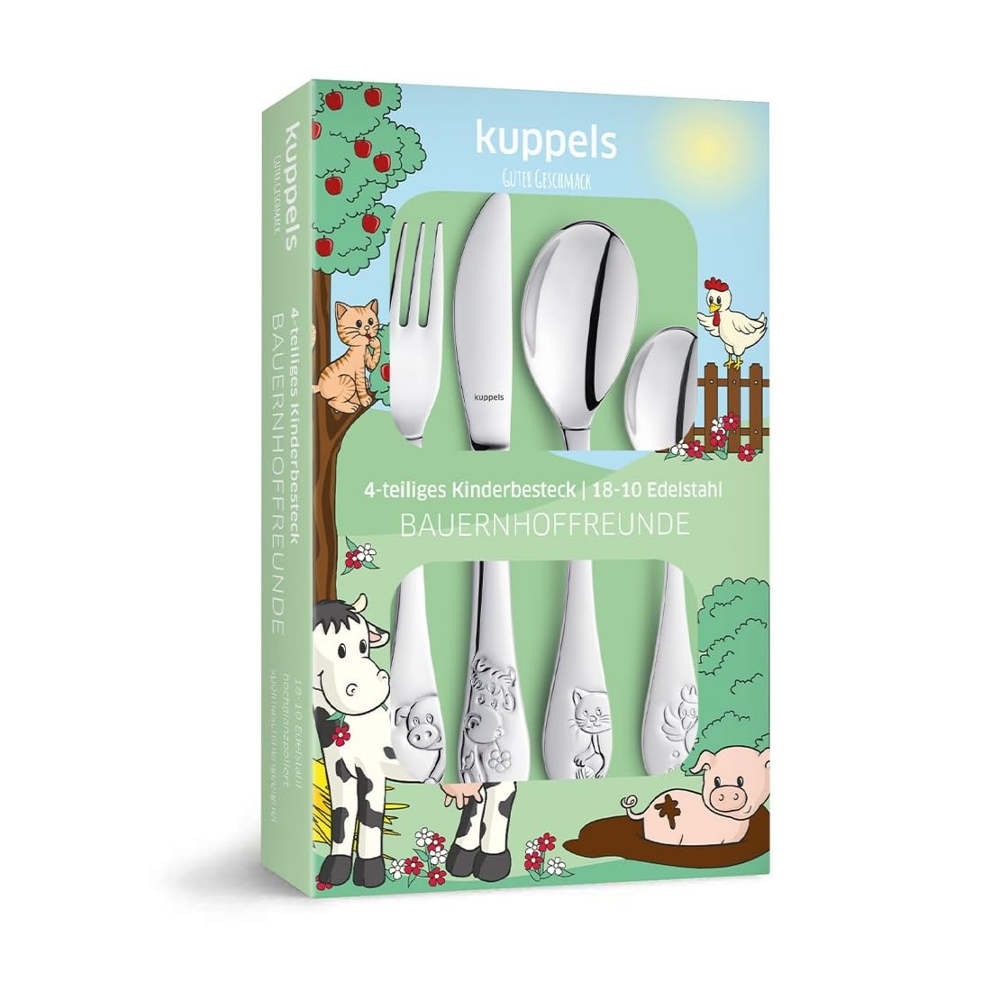 Set De Couverts Enfants Kuppels 4 Pièces - Acier Inoxydable Avec Motifs Animaux En Relief