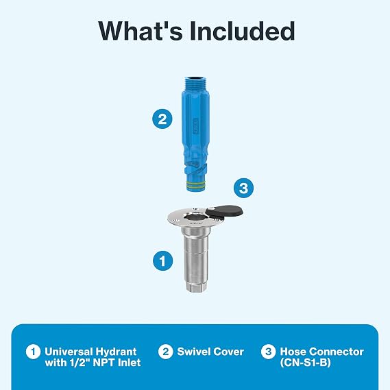 Aquor Universal Hydrant Stainless Steel Flush-Mount Outdoor Faucet Push-Twist Quick-Connect with Check Valve, Leak-Free, Universal Water Inlet for Decks and DIY, 1/2 NPT (f) x 3/4 GHT (m)