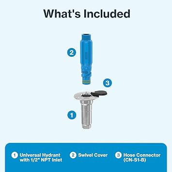 Aquor Universal Hydrant Stainless Steel Flush-Mount Outdoor Faucet Push-Twist Quick-Connect with Check Valve, Leak-Free, Universal Water Inlet for Decks and DIY, 1/2 NPT (f) x 3/4 GHT (m)