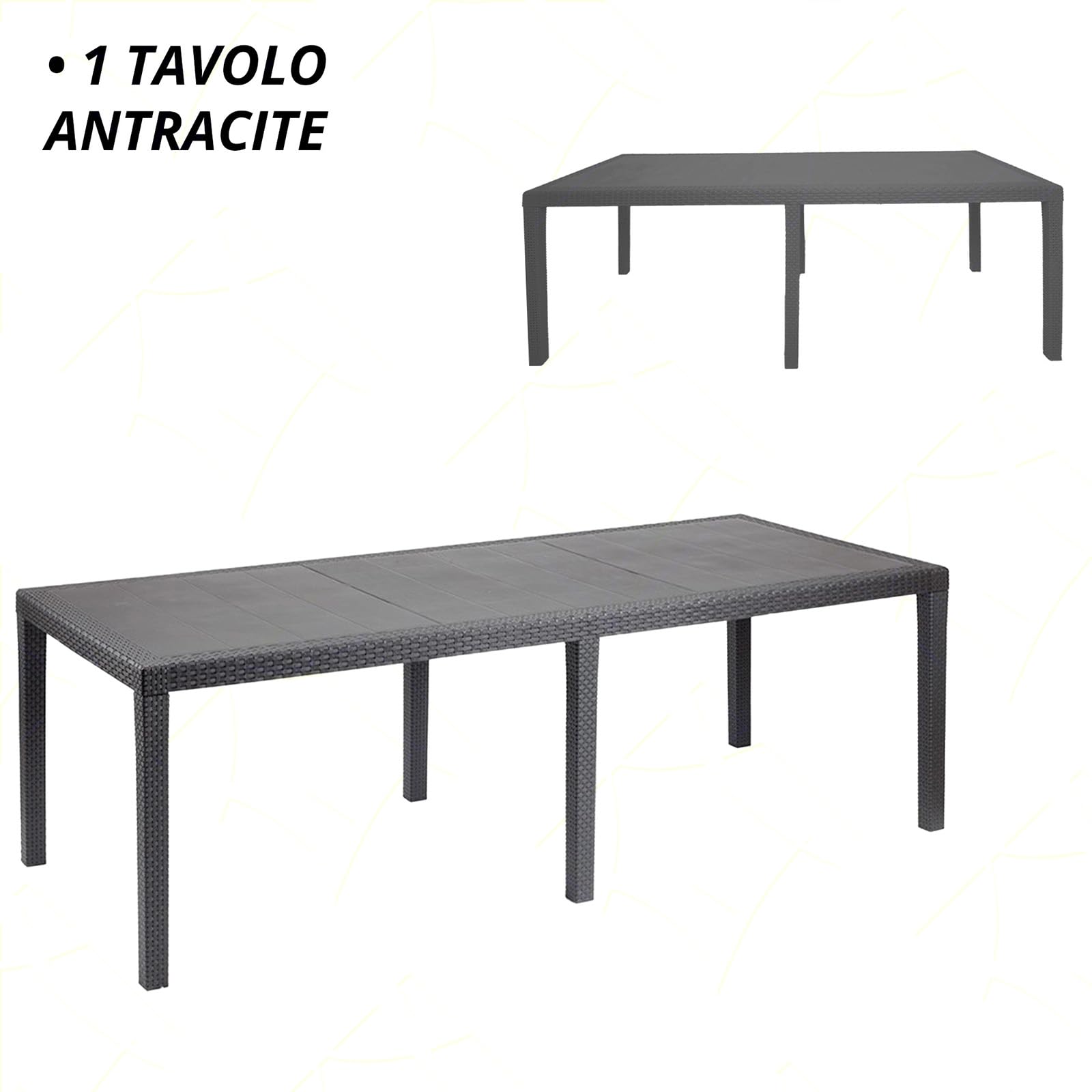Sicignano | Set 8 Sedie con Tavolo Rettangolare Rattan 220x90 cm, Completo Scuro – Impilabile, Resistente agli UV, Antiscivolo, Arredo Interno Esterno Bar Giardino Terrazzo, Made in Italy