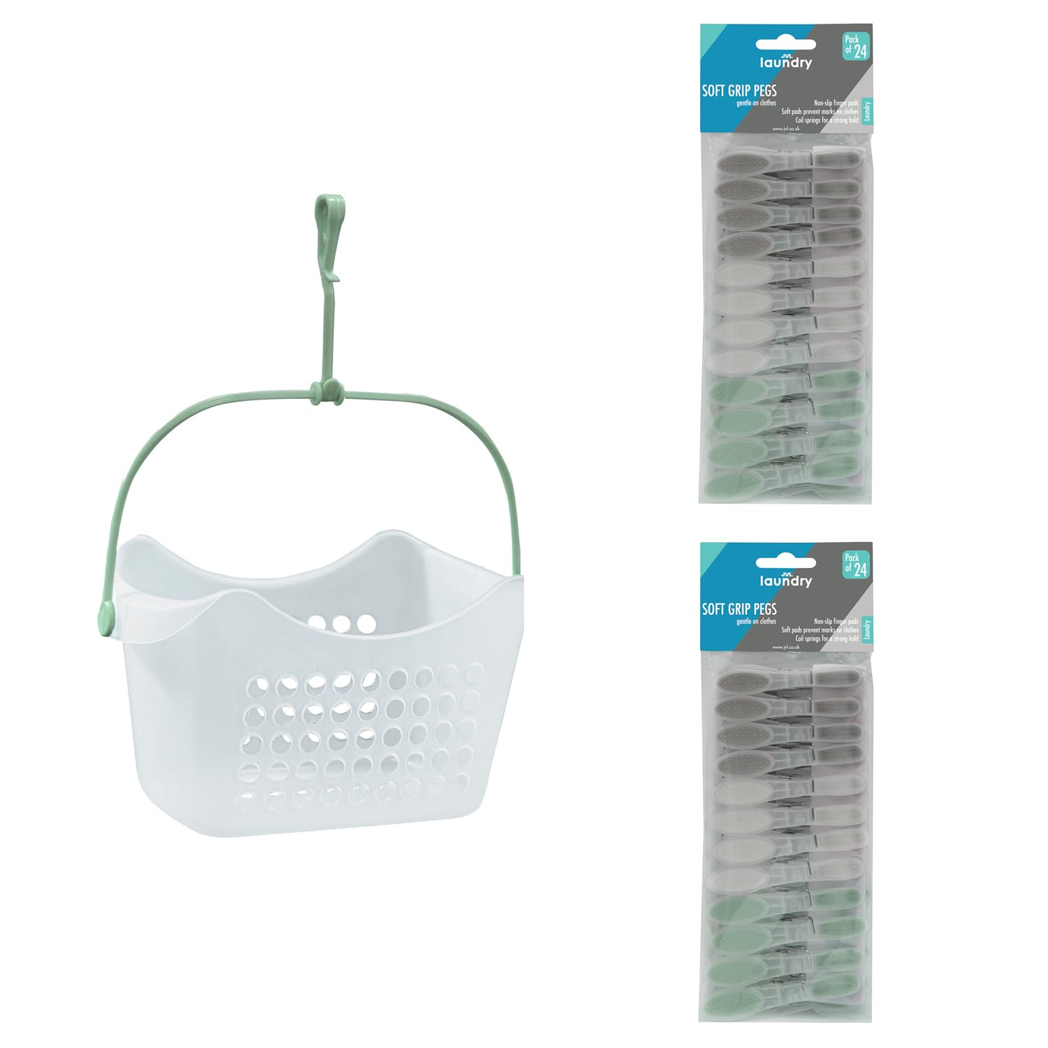Jvl Assorted Peg Basket With 48 Soft Grip Plastic Clothes Pegs – Non-Slip Laundry Peg Holder – Colours