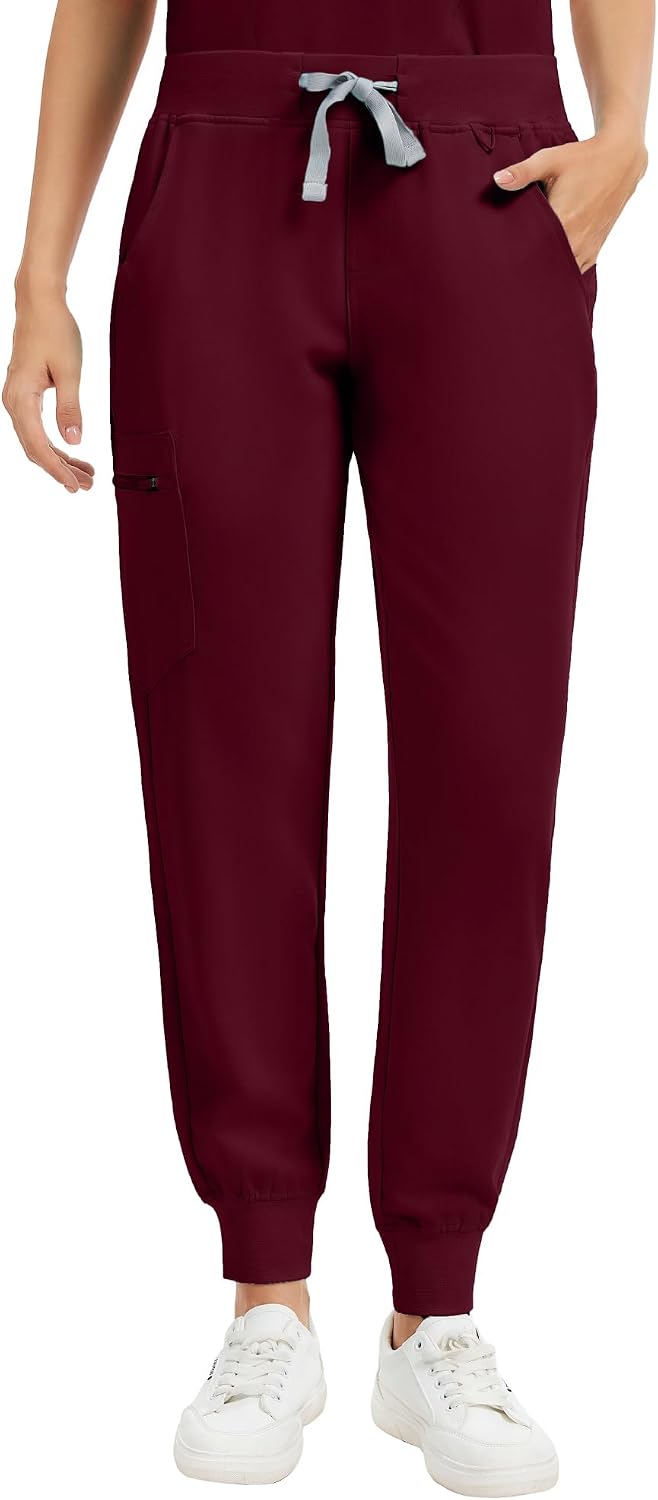 Kitmaz Medical Scrub Pants for Women - Mid Rise 4-Way Stretch Anti-Wrinkle Slim Fit Jogger Pants, Drawstring & 5 Pockets