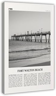 Fort Walton Beach Black And White, Florida, USA City Map Travel Landscape Poster Print for Teen Boys Room Wall Art Canvas Painting Print 12x18inch(30x45cm)