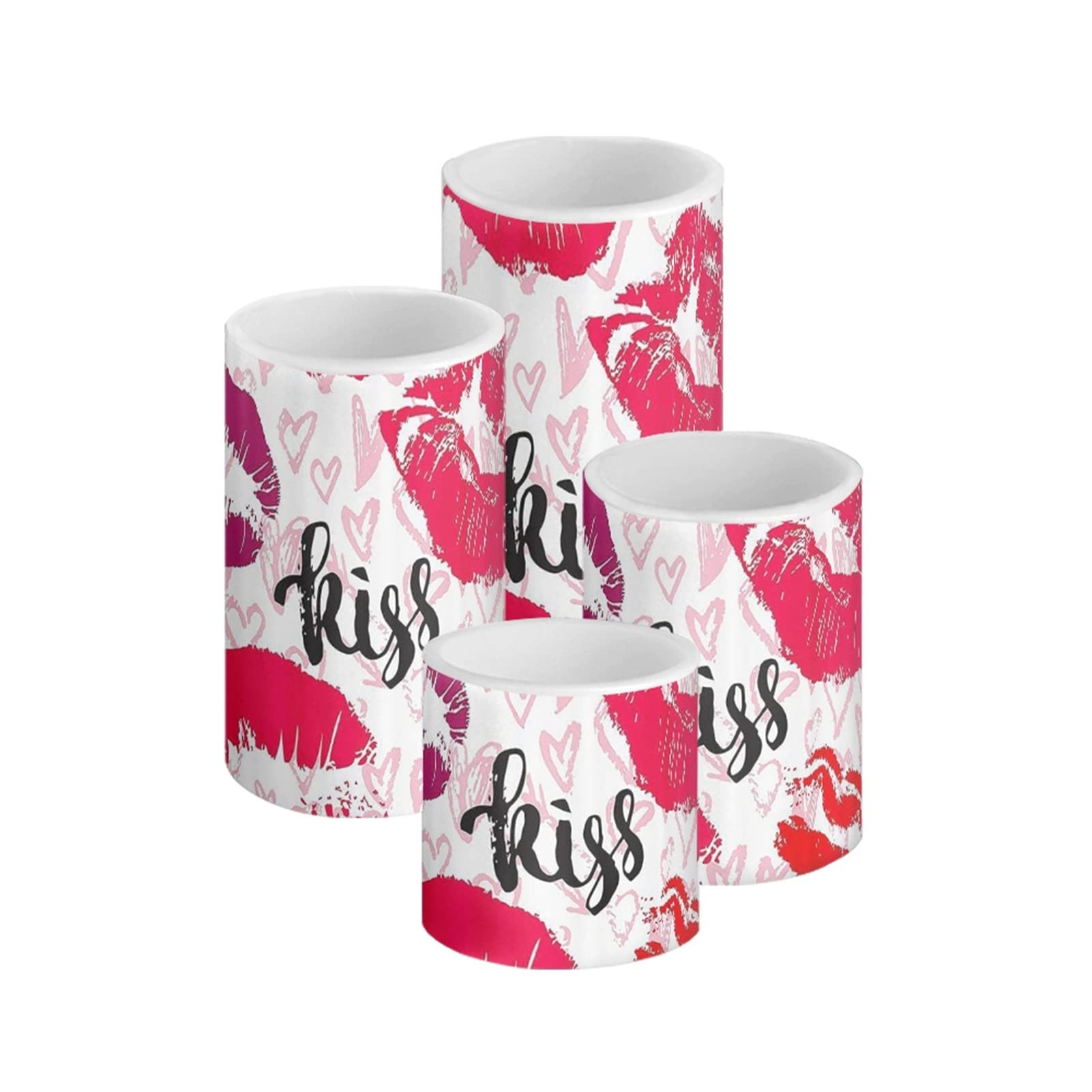 HUGS IDEA Kiss Pink Lips LED Flameless Flickering Votive Tea Lights Candle Battery Operated Set of 4 [Warm Yellow] — image 1