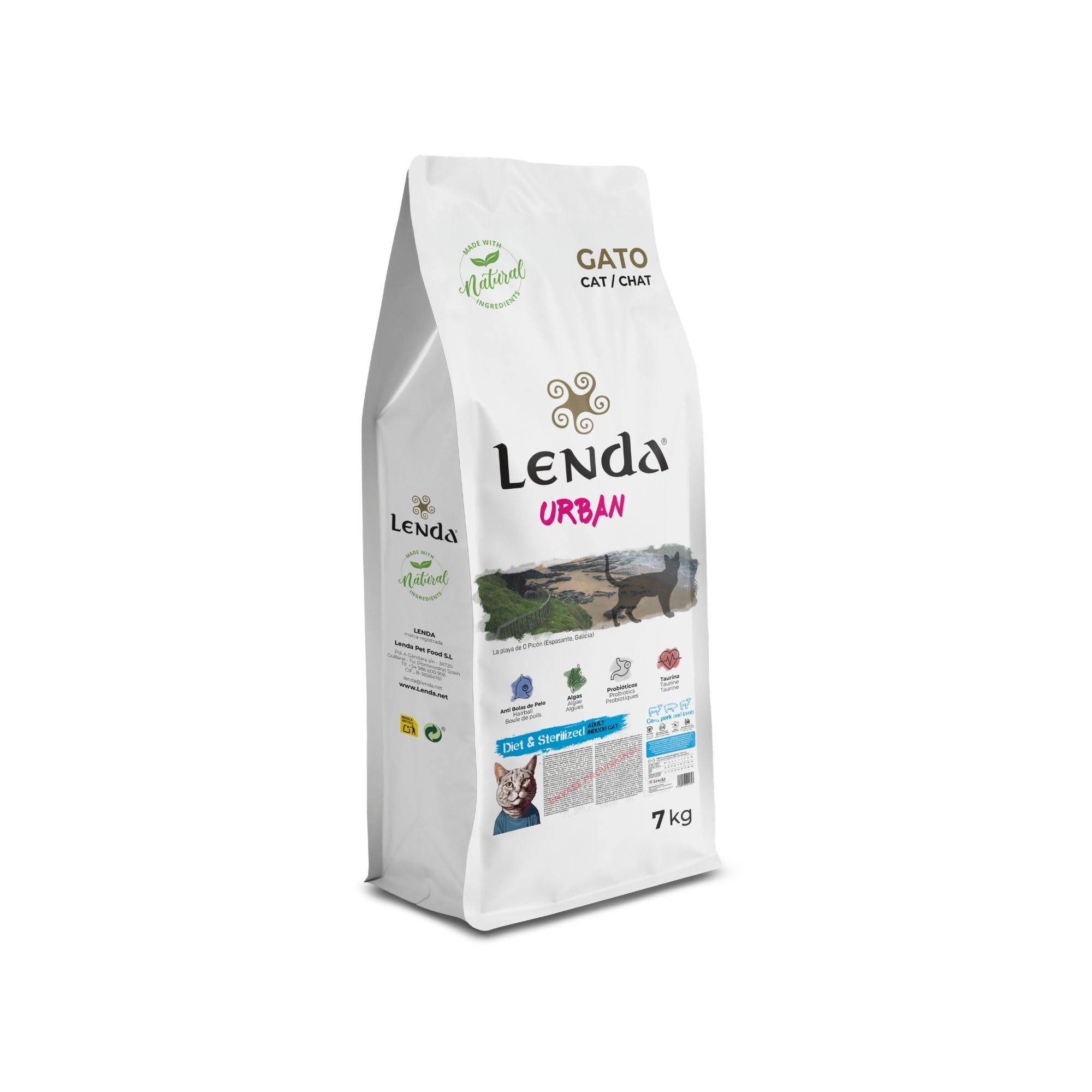 Lenda Urban Gato Diet Esterilizado 7 kg - Pienso para Gatos Adultos Sin Grano de Pavo - Comida con Aceite de Salmon y Krill para Cuidado de Pelo y Cardiovascular - con Probioticos y Condroprotectores