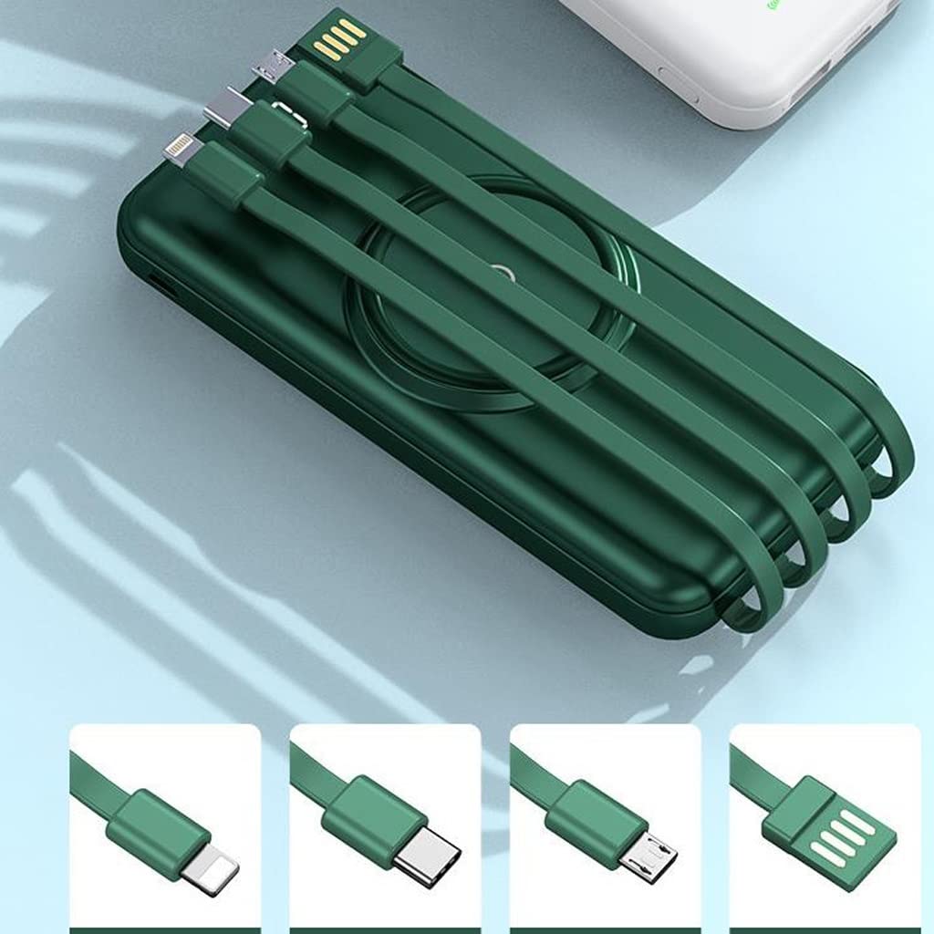 Alarm o dużej pojemności jest dostarczany z czteroprzewodowym power bankiem 20 000 mAh Telefon komórkowy o dużej pojemności Wygodny zasilacz mobilny (Color : Green, Size : 20000mAh)