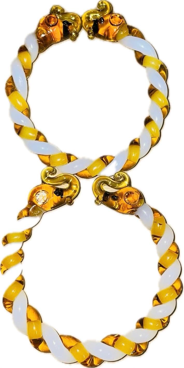 Twisted Lahariya Elephant Face Glass Bangle For Women And Girls (GOLDEN, 2.4) (B0D989G4B5) Amazon Price History, Amazon Price Tracker