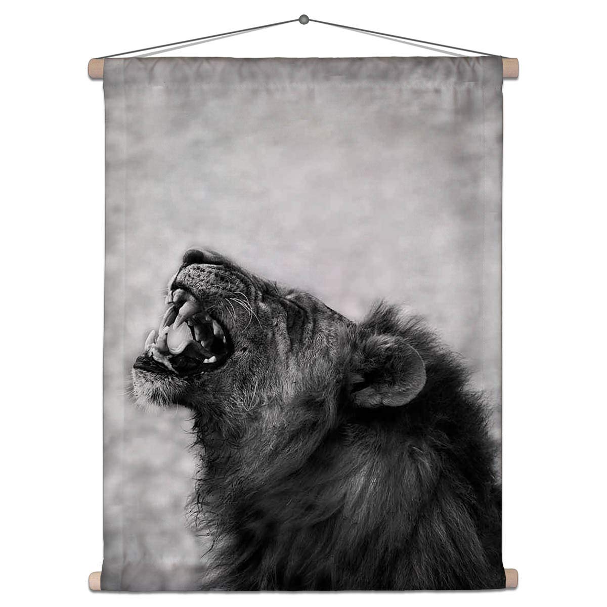 ArtzFolio Image Of Lion Displaying Teeth Velvet Fabric Painting Tapestry | Scroll Art Hanging 18 x 22.2 inch (46 x 56 cms)