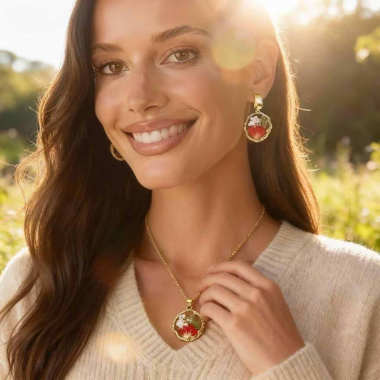 Real Pressed Flower Dangle Earrings for Women, Handmade Boho Chic Floral Jewelry, Gold Tone Earrings Unique Pretty Valentine’s & Mother’s Day Gift for Women Girls Best Friend - Image 5