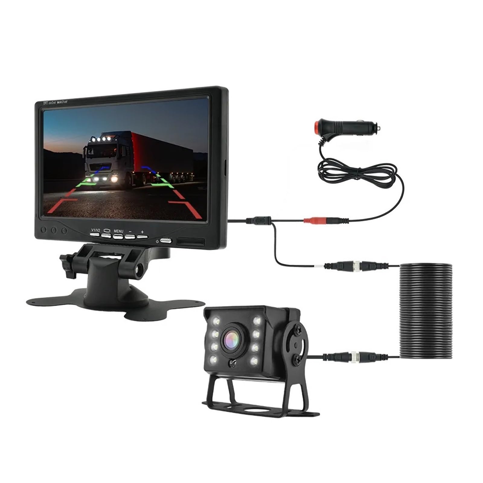 Kamera Cofania Samochodu Do Parkowania Ciężarówek 7-calowy Monitor HD Przyczepa Wodoodporna LED 9-36 V Z Ekranem Łatwa Instalacja WyraźNy Obraz(700H-CL-MBUS-10M)