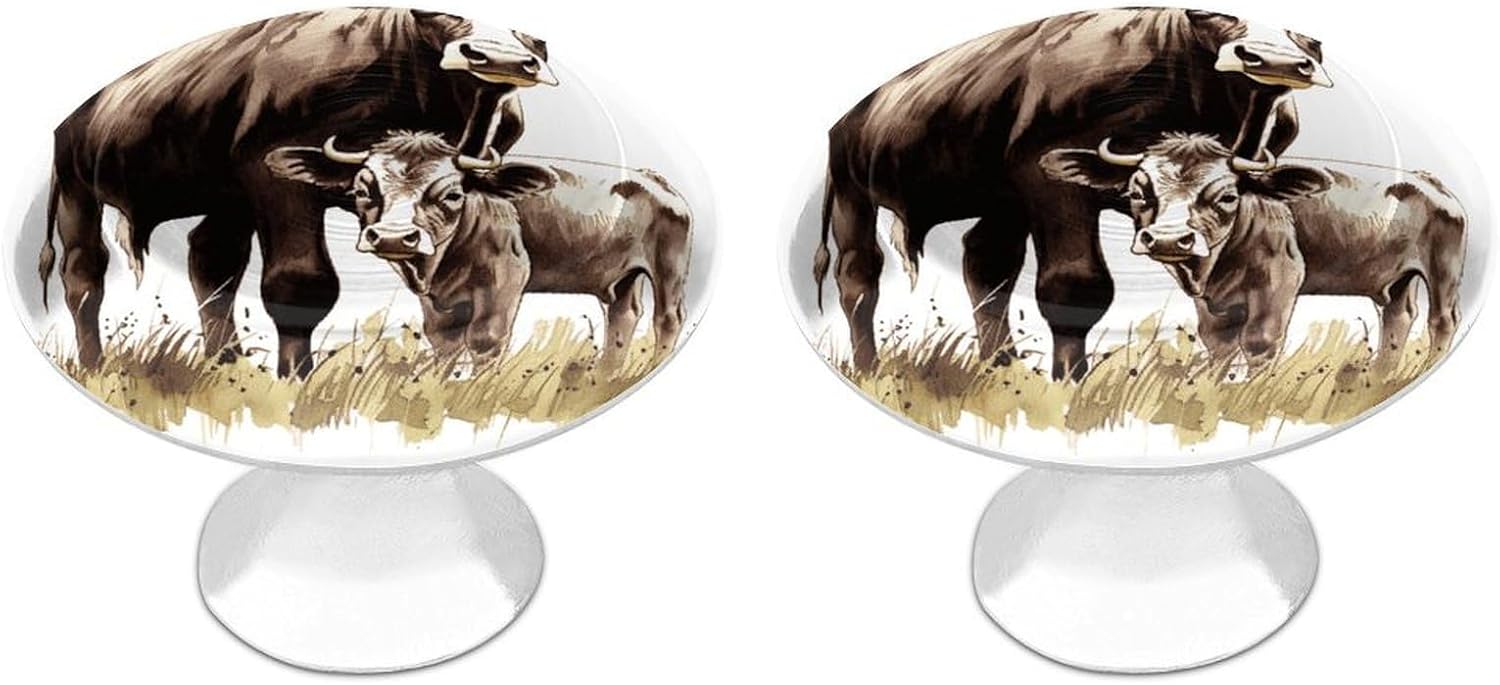 Cabinet Handles Round Drawer Pulls Cow Painting Dresser Knobs for Cabinets and Drawers Handle Kitchen Cabinet Pulls for Bathroom Cupboard Drawers Cabinet Pulls for Kitchen Door