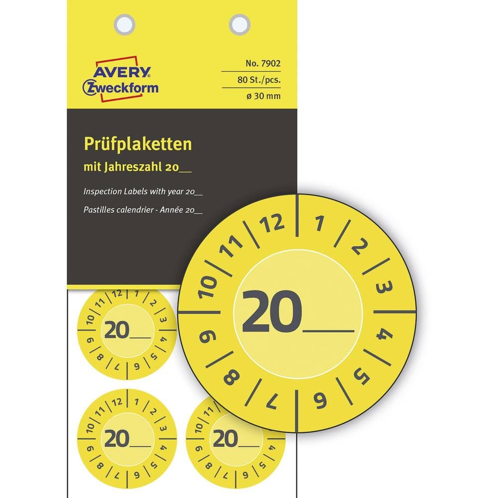 AVERY Zweckform 80 targhe di prova 20xx (con numero annuo da registrare da soli, resistenti, fortemente autoadesive, diametro 30 mm, adesivo di prova, sigillo di prova scrivibile in pellicola adesiva