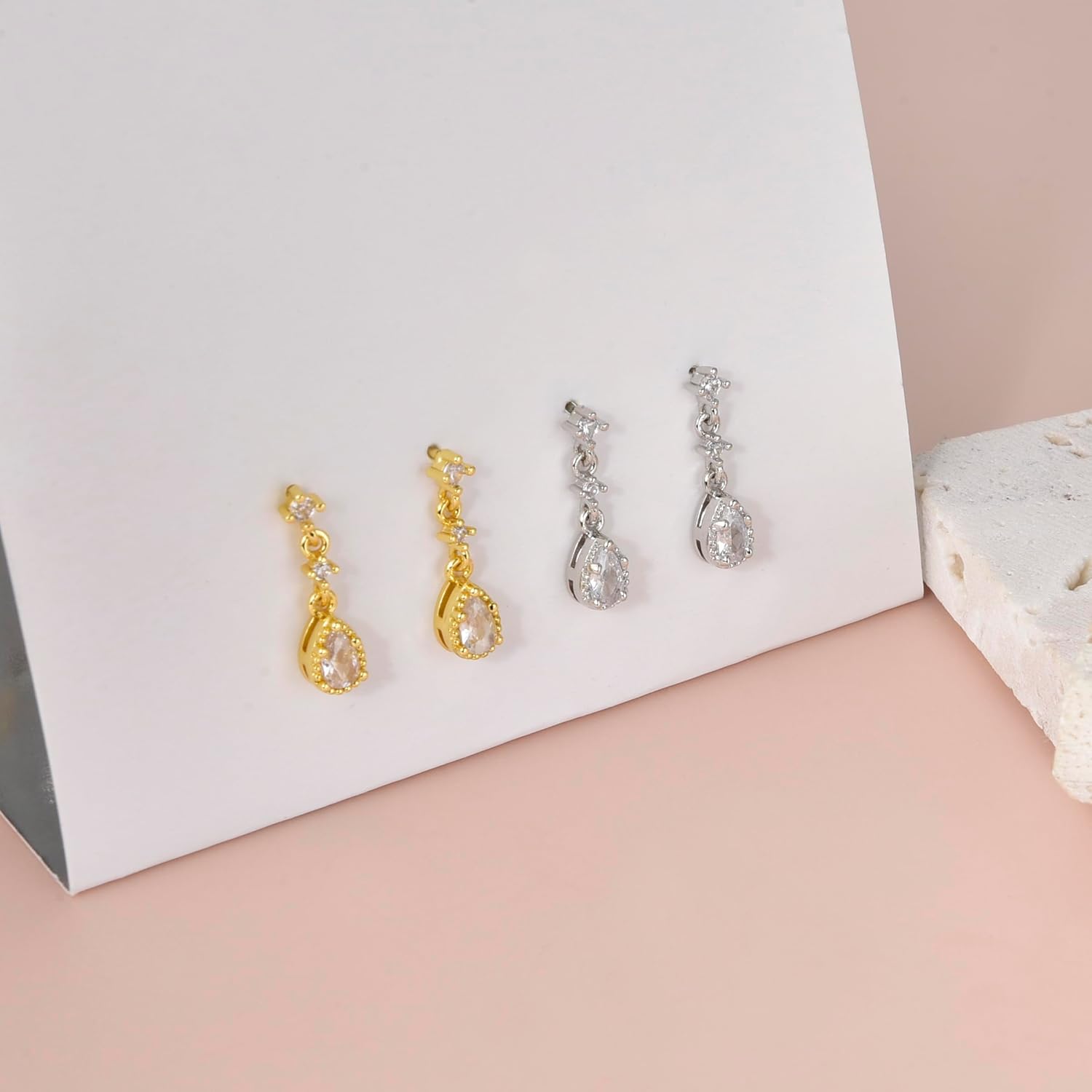 CZ Stud Dangle Earrings Silver Gold Plated Earrings with Pendant Star Moon Cross Triple Cz Teardrop Cloud Lightning Drop Elegant Jewelry - Image 7