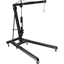 2 Ton Folding Steel Engine Hoist, Black Hydraulic Pump Shop Crane w/ 6 Wheels, Freestanding Heavy Duty Hydraulic Engine Lift, Portable Crane Car Hoist for Automotive Repair Shops, Workshops