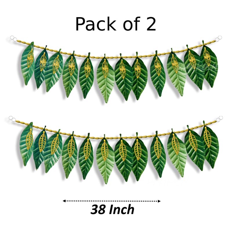 Image of Divyakosh Torans for Entrance, Green Leaf Set of 2, Door Hangings for Home Decoration | Thoranam | Bandhanwar, Toran Size - 38 Inch