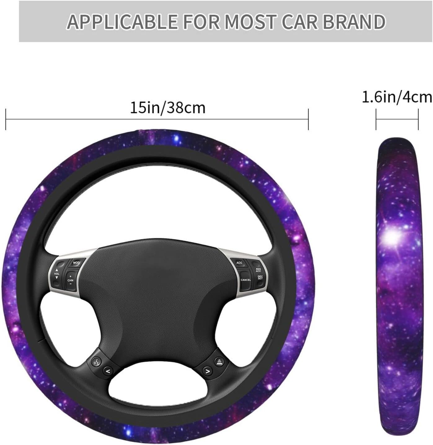 Galaxy Purple Steering Wheel Cover for Women Men, Universal 15 Inches Neoprene Anti-Slip Cute Space Car Steering Wheel Grip Wrap Car Accessories Protective Case Cover for Vehicle Truck SUV… image 5