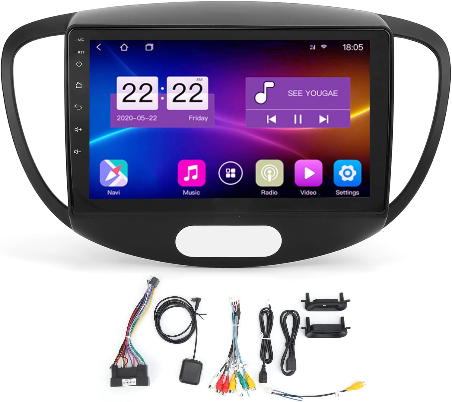 Car Player, Android Navigation Head Unit, Compatible with Hyundai i10 2007-2013, 9 Inch Multimedia System with Bluetooth 4.0, Android 10.0 Car Stereo Replacement (2+32G)