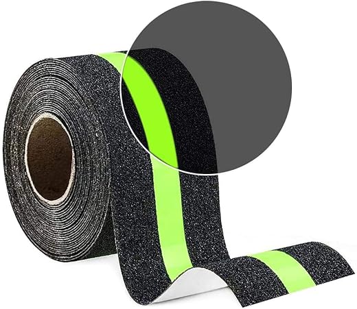 Oudain 10Meter Anti Slip Tape with Glow in Dark Stripe for Stairs Waterproof Non Slip Strips for Stair Treads Black & Gree...