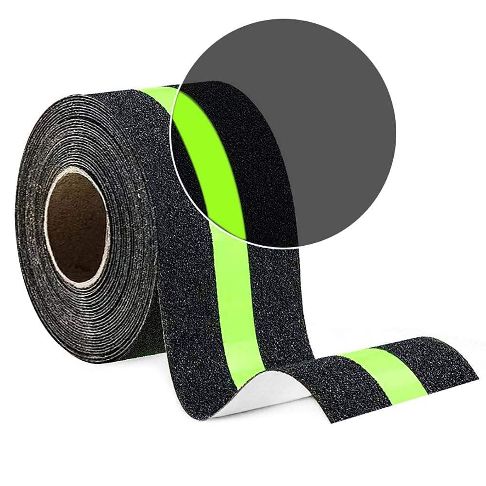 Anti Slip Tape with Glow in Dark Stripe for Stairs Waterproof Non Slip Strips for Stair Treads Black & Green Non-Slip Traction Tapes (10-Meter)