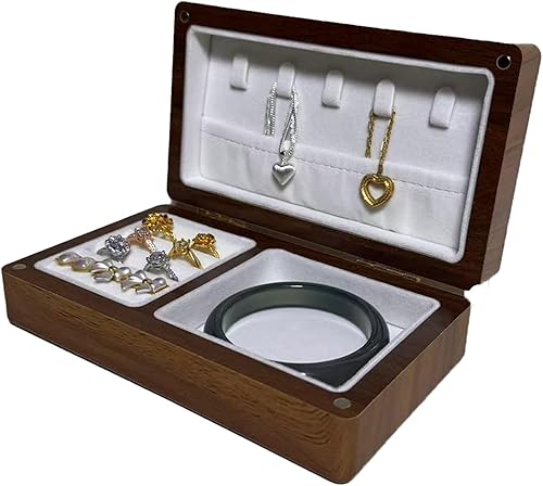 Caja de joyería pequeña, caja de joyería de madera, caja de almacenamiento portátil para collar de anillo de viaje, mini caja de almacenamiento