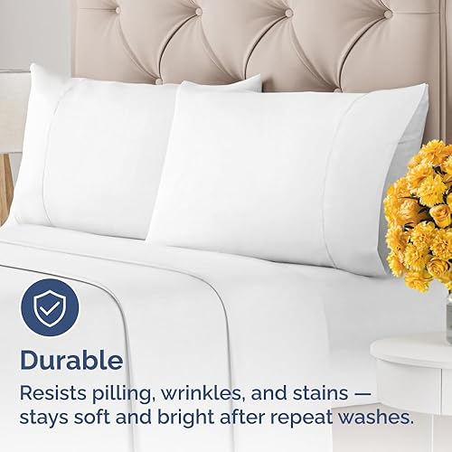 Miniatura 6 de Juego de 2 fundas de almohada 100 % algodón de 400 hilos, sin arrugas ni decoloración, protectores lavables a máquina, ropa de cama de hotel de