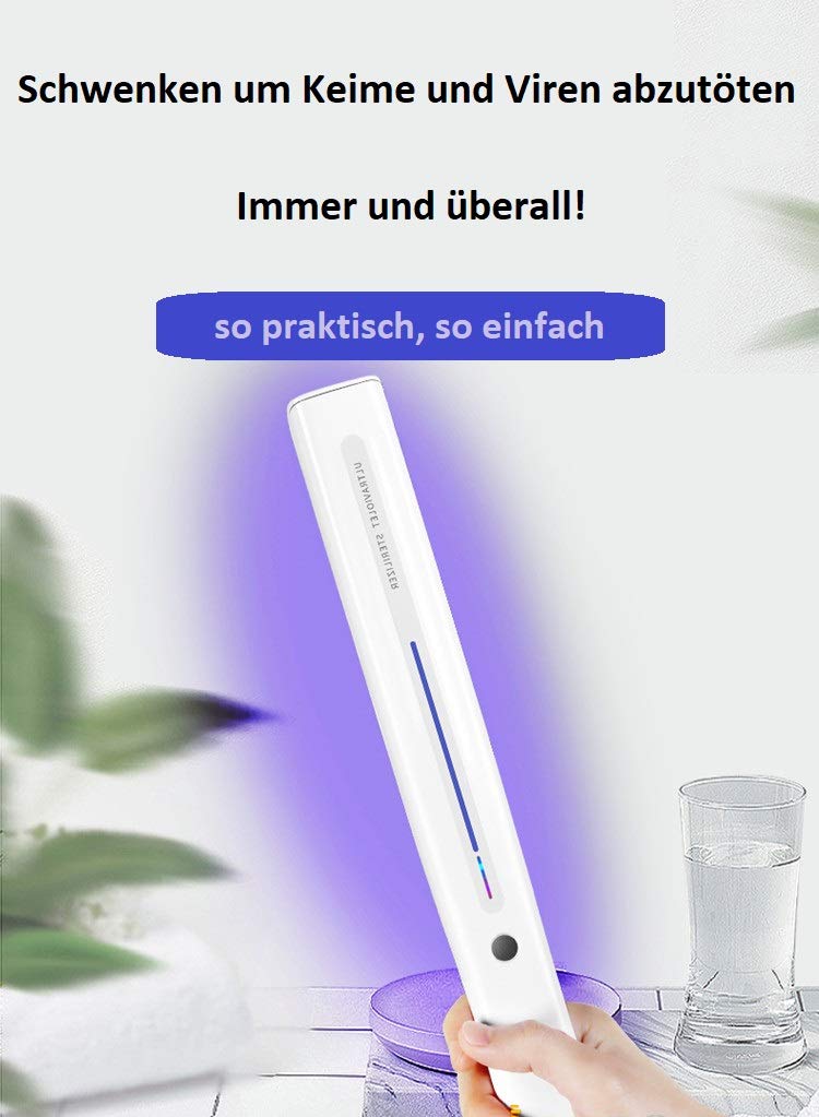 Doctor San - Sanierungstechnik UV-C Desinfektionslampe UVC-Desinfektionsstab UV-Lampe Reise UV-C Lampe 4W mit Akku inkl. USB-Ladekabel weiß