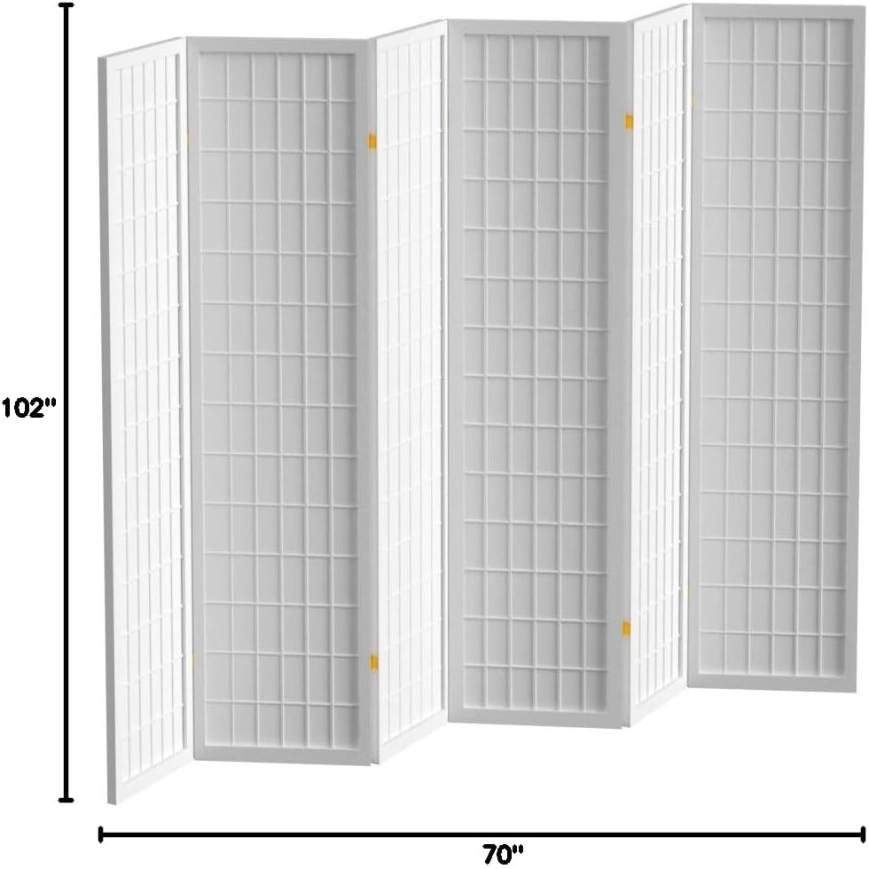 Red Lantern 6 ft. Tall Window Pane Shoji Screen - White - 6 Panels