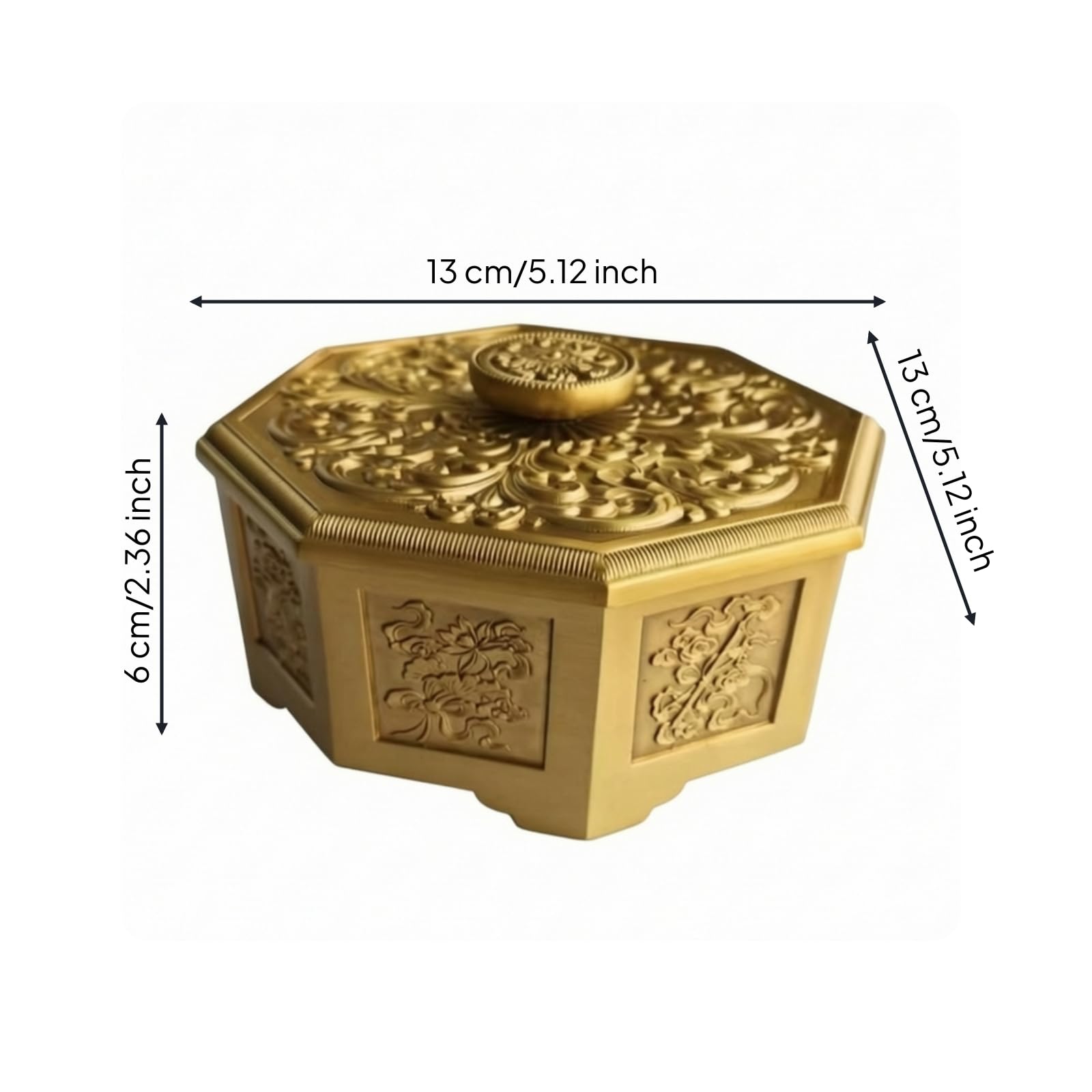 Schmuckdose Schmuckkästchen Aufbewahrungsbox Deko Dose Messing mit Deckel Achteckig mit Relief Blumen Detailreich für Schmuck Kleinigkeiten Bonbons