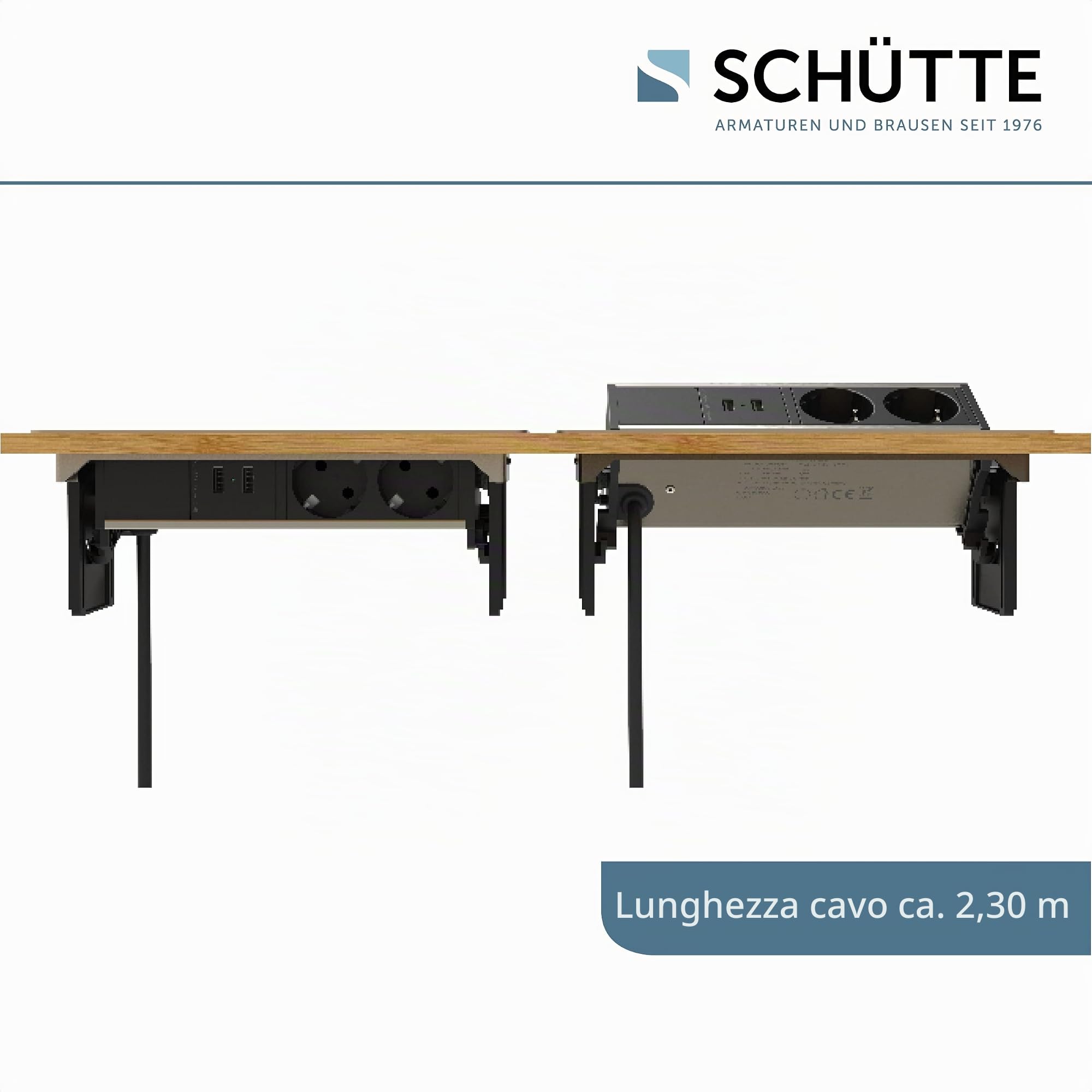 SCHÜTTE, presa multipla richiudibile per piano di lavoro (2 porte USB e 2 prese da 230 V), presa a incasso per cucine da attrezzare, presa da tavolo, in acciaio inox