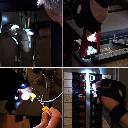 Miniatura 5 de Mural Art Guantes antideslizantes de medio dedo, linterna LED, guantes luminosos multiusos para reparar y trabajar en lugares oscuros, deportes al