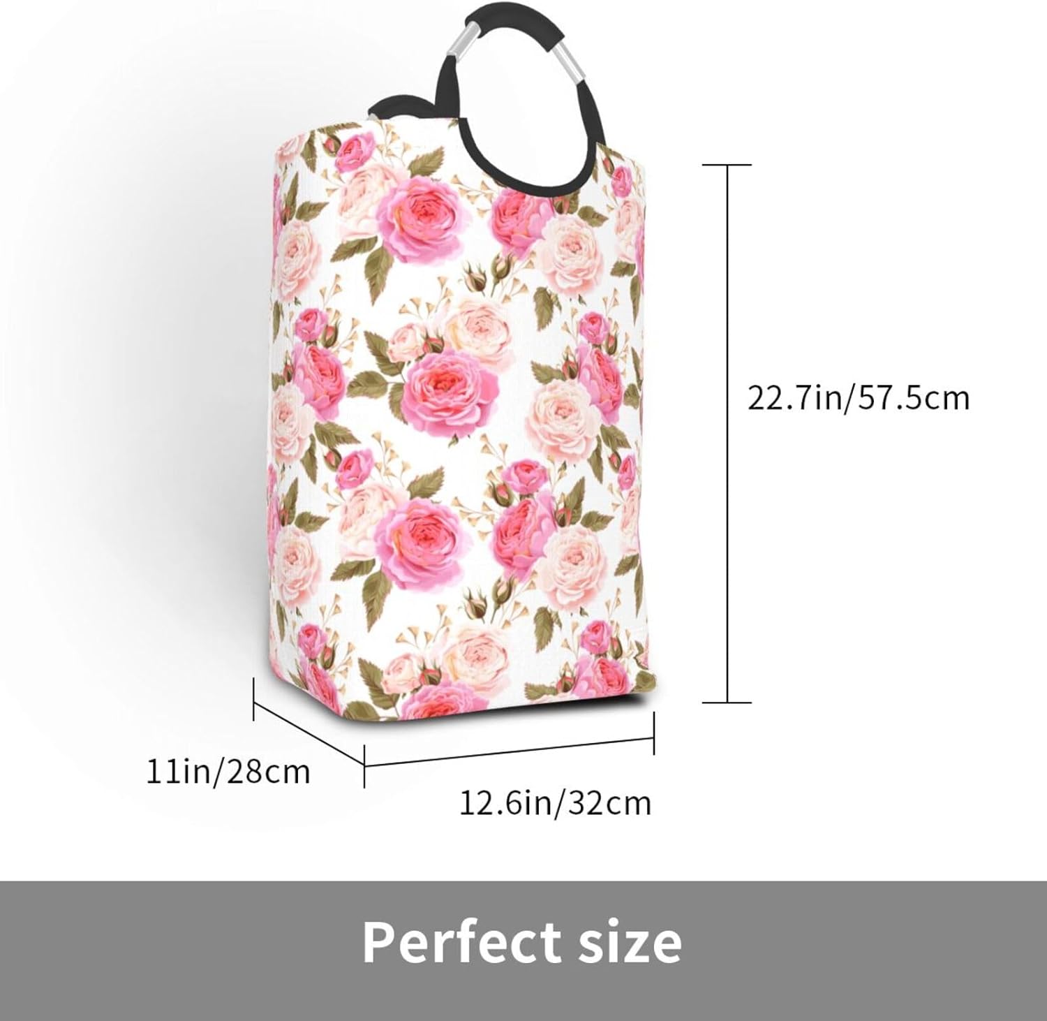 Floral Laundry Basket Flower Rose Laundry Hamper Pink Collapsible Baskets with Handle Dirty Clothes Bag Hamper for Dorm Family Bathroom Decor Storage 50L