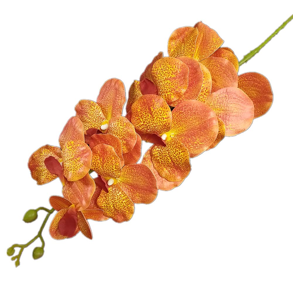 4pcs Artificial Real Touch Vanda Coerulea Flower Branch PU 9 Heads Moth Phalaenopsis Butterfly Orchid Plant Stem for Wedding Centerpieces Floral Arrangement (orange)