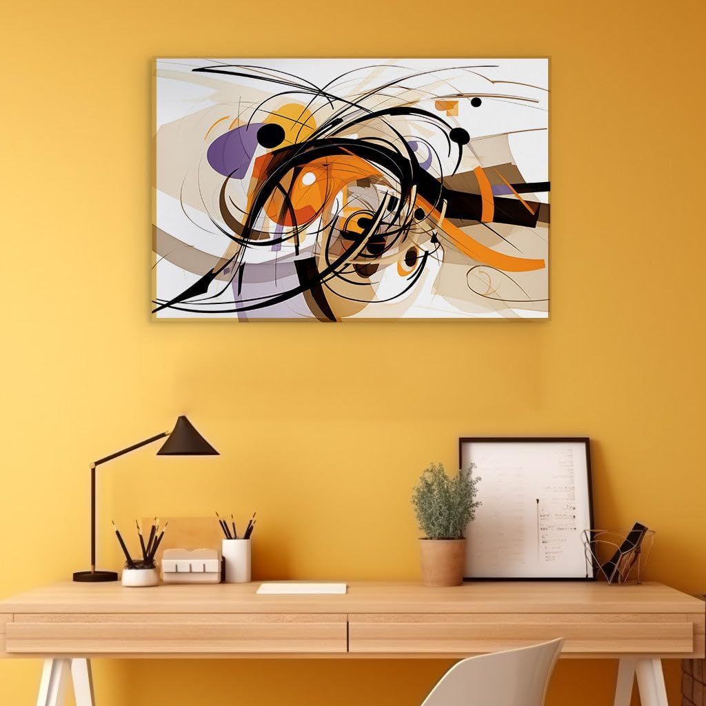 Canvas for Living room. Energizing Interplay of Lines and Curves in an Abstract Digital Symphony, 27 x 18 inch Canvas Wall Art - Contemporary Masterpieces - Modern Home Decor
