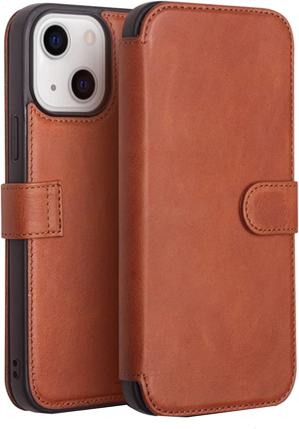 Étui en cuir de vache véritable fait main pour iPhone 13 GUMMMY marron - 8