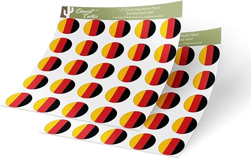 Desert Cactus Adhesivo de vinilo con la bandera de Alemania País de 1 pulgada, redondo, dos hojas, 50 piezas en total, con logotipo de niños, álbum