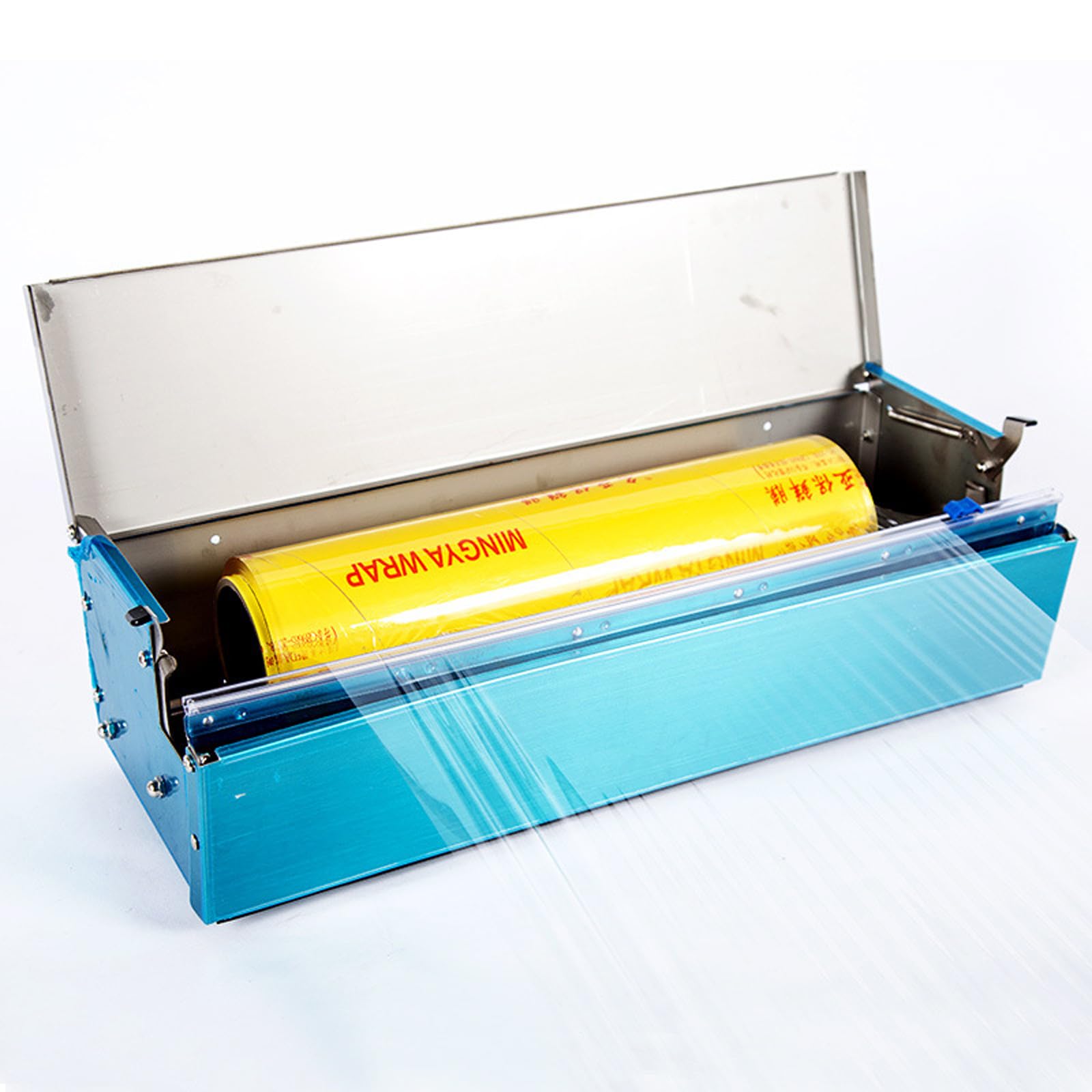 PVC Plastic Cling Wrap Roll, komercyjny dozownik folii, 18" maszyna do owijania folii ze stali nierdzewnej z przecinakiem slajdowym do pakowania owoców warzyw w supermarkecie detalicznym