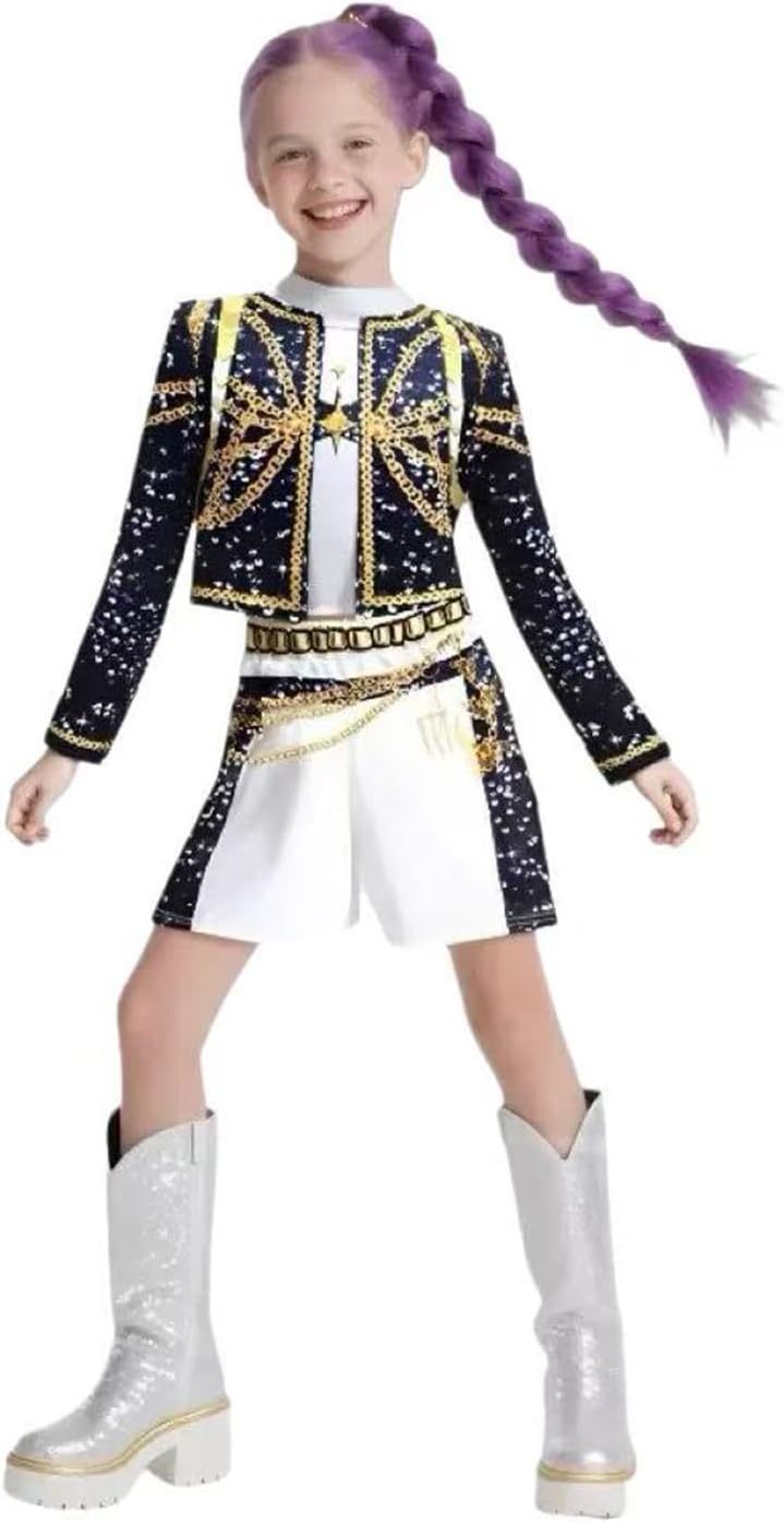 Girls Halloween Costume, Black and Yellow Polyester Top and Pants Set for Cosplay Events and Parties