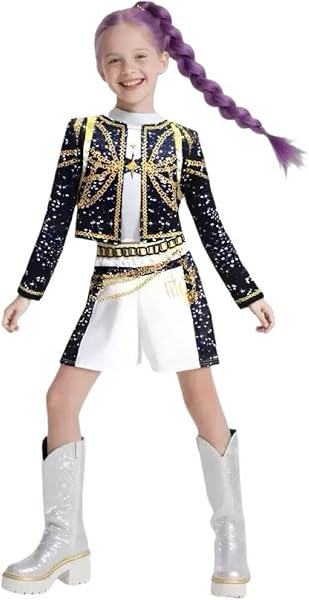Girls Halloween Costume, Black and Yellow Polyester Top and Pants Set for Cosplay Events and Parties - 1