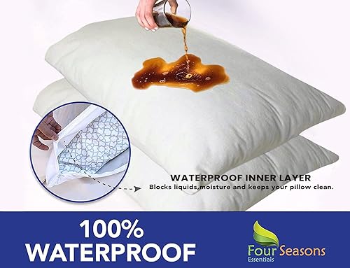 Miniatura 5 de Protectores de almohada Queen (juego de 2)  Funda de almohada impermeable hipoalergénica a prueba de polvo con cremallera  Algodón Terry