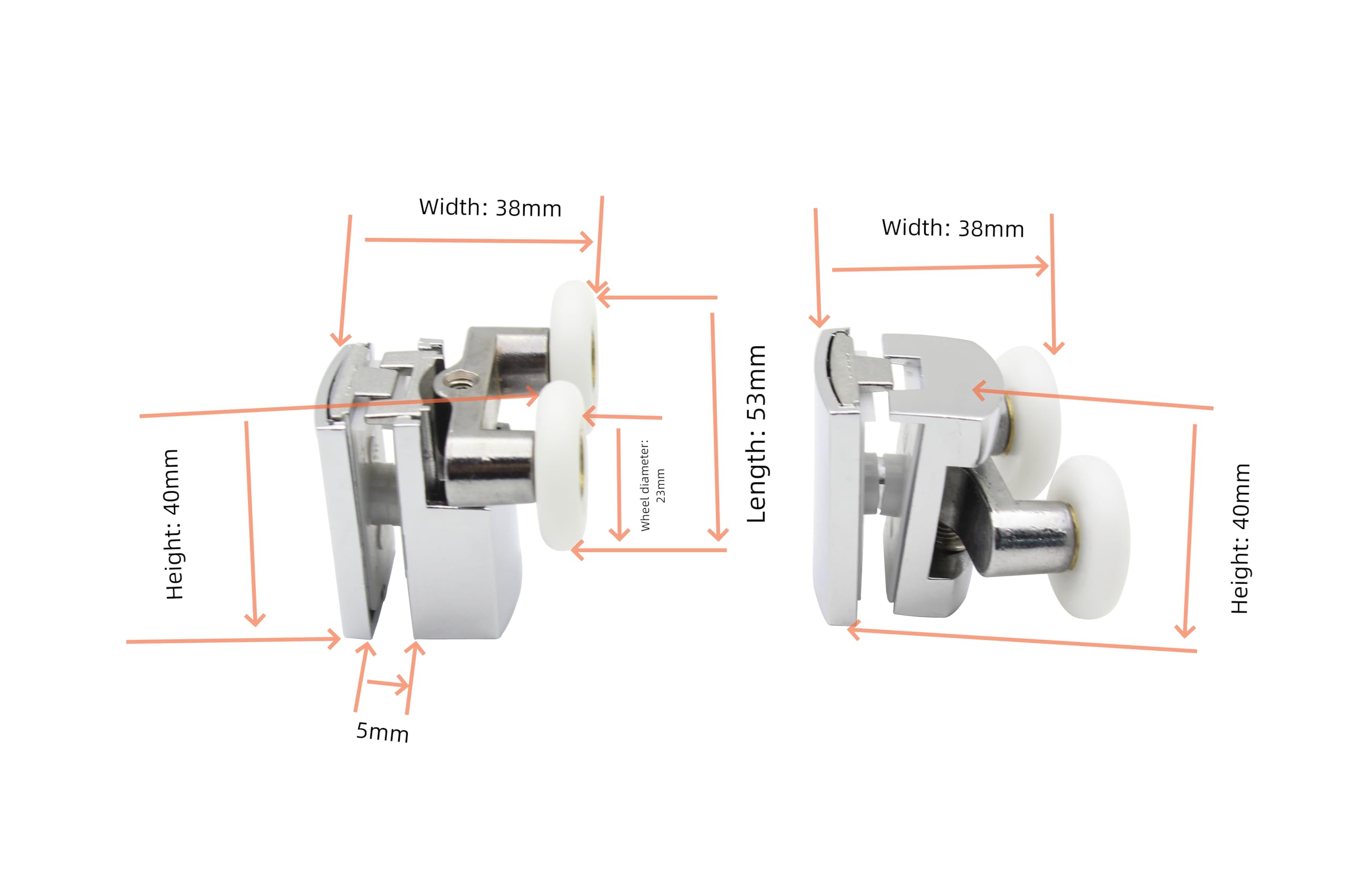 KEABATH Solid zinc Alloy 23mm Diameter Shower Glass Door Rollers Shower Twin Wheels Runner Pulleys - Image 3