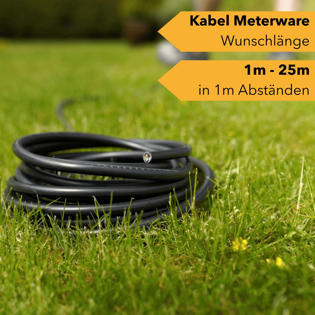 NYY-J 5x10mm² Erdkabel | 1–25m Meterware | 5-adriges Starkstromkabel aus Kupfer | Außenkabel für Drehstrom, Wallbox & Elektroinstallation | Made in Germany | Länge (20m)