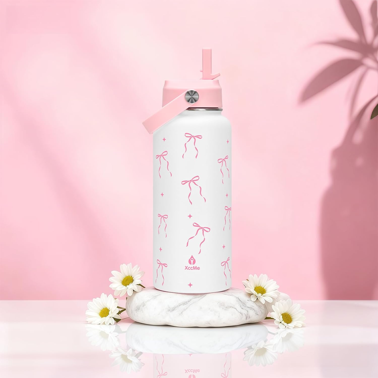 32 oz Insulated Water Bottle with Lid,Pink Bow Stainless Steel Water Bottl with Flip Straw and Handle,Gifts for Women Girls Teens Birthday Christmas,Leak Proof Cute Metal Water Bottle - Image 7