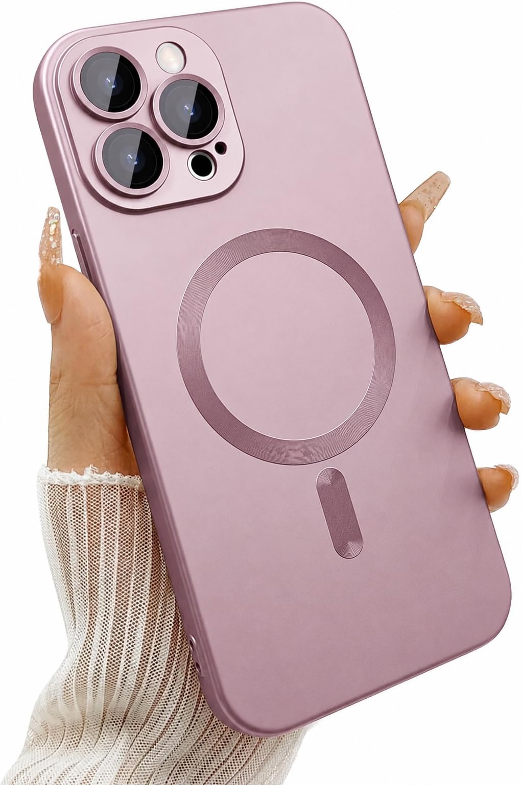 DIZORO® Magnetic Case for iPhone 13 Pro Max Cover [Compatible with MagSafe][Built-in Camera Lens Protector] Slim Soft Silicone Bumper Shockproof Metallic Luster Back Cover Phone Cases (Pink)-image-21