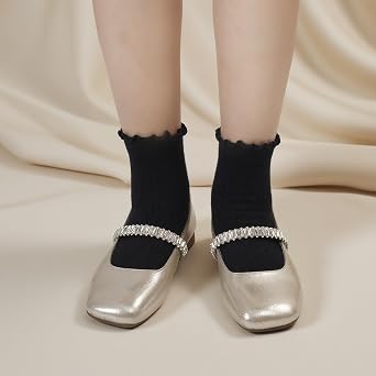 Monxiery Womens Cotton Ruffle Socks, Cute Breathable Frilly Casual Ankle Socks