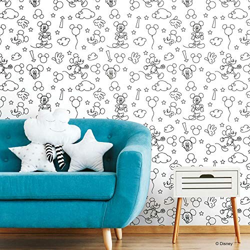 Disney Mickey Mouse Line Art Black Peel & Stick Wallpaper