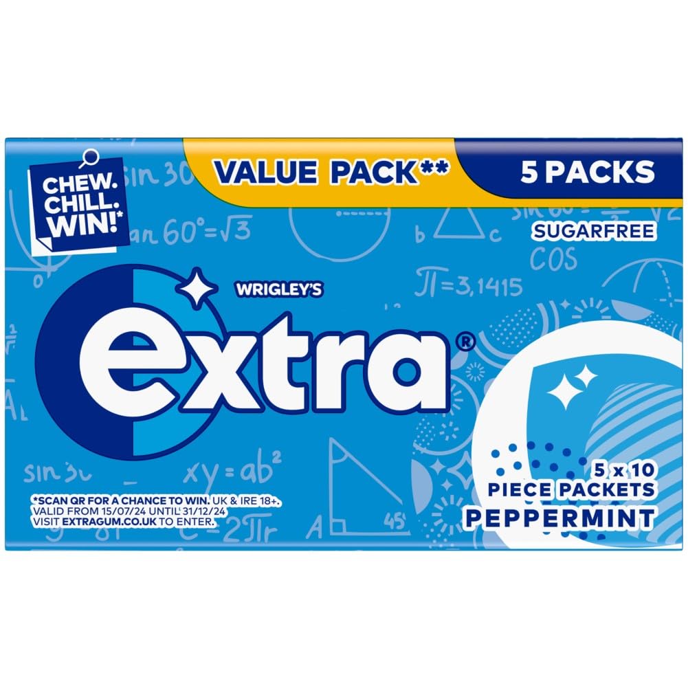 Wrigley's Extra Peppermint Chewing Gum Sugar Free Multipack, 5 x 10 Pieces