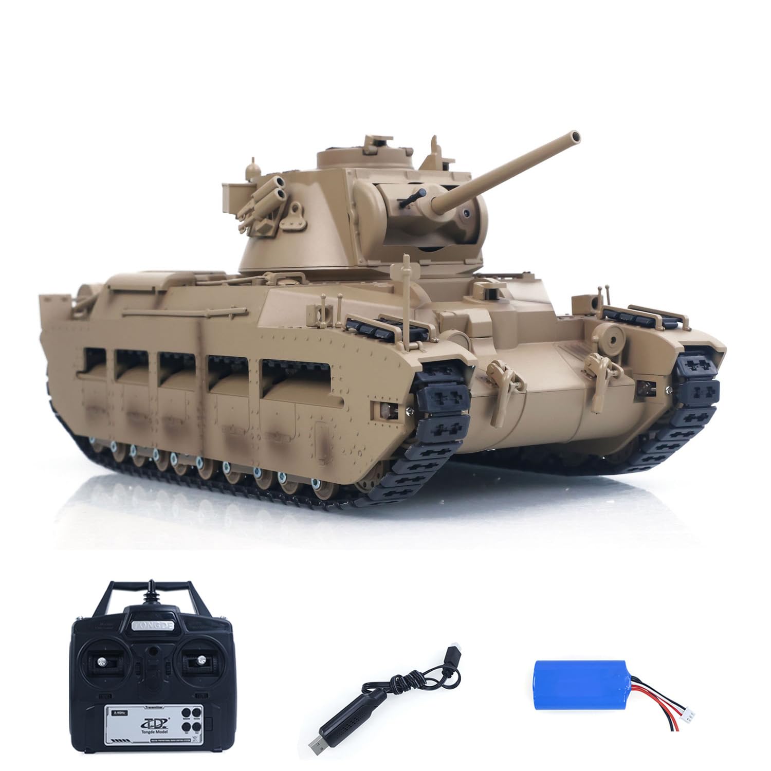 TOUCAN RC HOBBY Tongde 1/16 fern gesteuerter Militär Panzer Matilda III IV Revolver Rotation 320 Grad IR-Lichter klingt RC Elektro Modell Rauche inheit